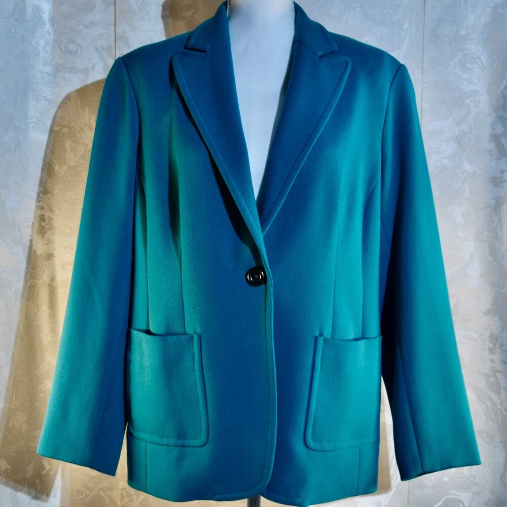 Coldwater Creek Size 16 Teal Cosmopolitan Crepe One-Button Blazer